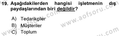 Genel İşletme Dersi 2025 - 2026 Yılı (Vize) Ara Sınav Soruları 19. Soru