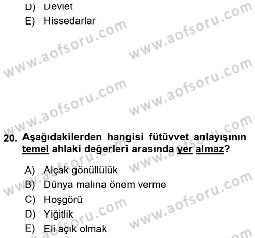 Genel İşletme Dersi 2025 - 2026 Yılı (Vize) Ara Sınav Soruları 20. Soru