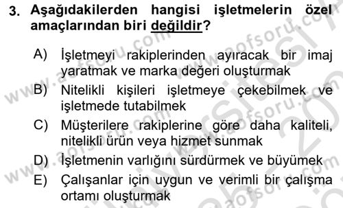 Genel İşletme Dersi 2025 - 2026 Yılı (Vize) Ara Sınav Soruları 3. Soru