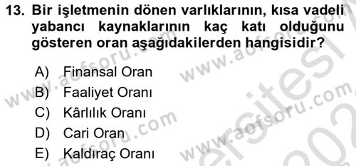 Genel İşletme Dersi 2025 - 2026 Yılı (Final) Dönem Sonu Sınav Soruları 13. Soru