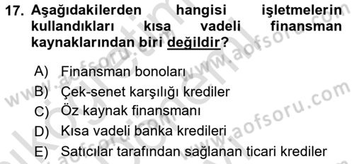 Genel İşletme Dersi 2025 - 2026 Yılı (Final) Dönem Sonu Sınav Soruları 17. Soru