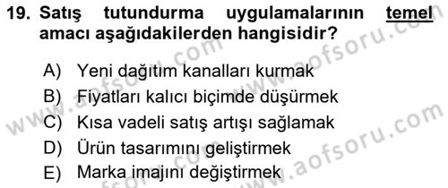 Genel İşletme Dersi 2025 - 2026 Yılı (Final) Dönem Sonu Sınav Soruları 19. Soru