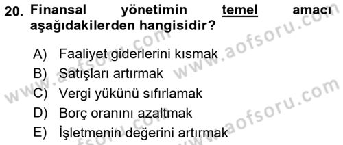 Genel İşletme Dersi 2025 - 2026 Yılı (Final) Dönem Sonu Sınav Soruları 20. Soru
