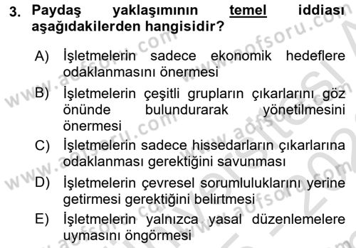 Genel İşletme Dersi 2025 - 2026 Yılı (Final) Dönem Sonu Sınav Soruları 3. Soru