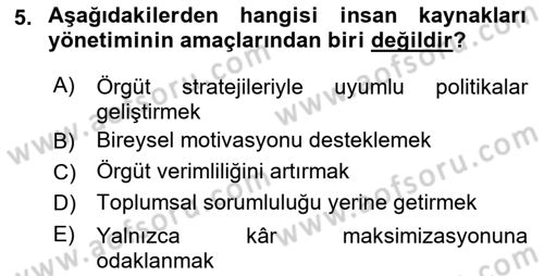Genel İşletme Dersi 2025 - 2026 Yılı (Final) Dönem Sonu Sınav Soruları 5. Soru