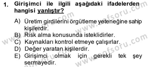Girişimcilik Dersi 2012 - 2013 Yılı (Vize) Ara Sınav Soruları 1. Soru