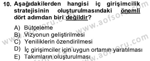 Girişimcilik Dersi 2012 - 2013 Yılı (Vize) Ara Sınav Soruları 10. Soru