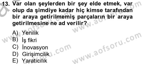 Girişimcilik Dersi 2012 - 2013 Yılı (Vize) Ara Sınav Soruları 13. Soru