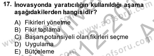 Girişimcilik Dersi 2012 - 2013 Yılı (Vize) Ara Sınav Soruları 17. Soru