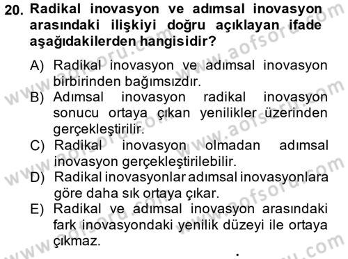 Girişimcilik Dersi 2012 - 2013 Yılı (Vize) Ara Sınav Soruları 20. Soru