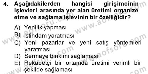 Girişimcilik Dersi 2012 - 2013 Yılı (Vize) Ara Sınav Soruları 4. Soru