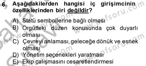 Girişimcilik Dersi 2012 - 2013 Yılı (Vize) Ara Sınav Soruları 6. Soru