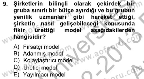 Girişimcilik Dersi 2012 - 2013 Yılı (Vize) Ara Sınav Soruları 9. Soru