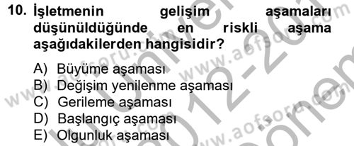 Girişimcilik Dersi 2012 - 2013 Yılı (Final) Dönem Sonu Sınav Soruları 10. Soru