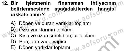 Girişimcilik Dersi 2012 - 2013 Yılı (Final) Dönem Sonu Sınav Soruları 12. Soru
