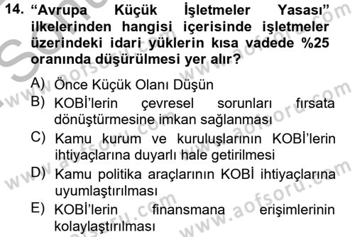 Girişimcilik Dersi 2012 - 2013 Yılı (Final) Dönem Sonu Sınav Soruları 14. Soru