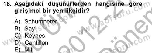 Girişimcilik Dersi 2012 - 2013 Yılı (Final) Dönem Sonu Sınav Soruları 18. Soru