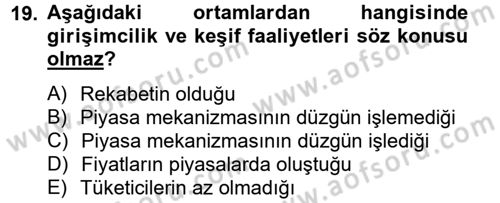 Girişimcilik Dersi 2012 - 2013 Yılı (Final) Dönem Sonu Sınav Soruları 19. Soru