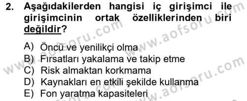Girişimcilik Dersi 2012 - 2013 Yılı (Final) Dönem Sonu Sınav Soruları 2. Soru