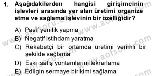 Girişimcilik Dersi 2013 - 2014 Yılı (Vize) Ara Sınav Soruları 1. Soru