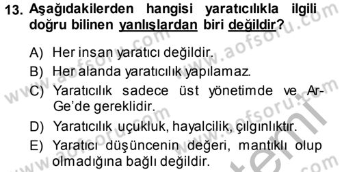 Girişimcilik Dersi 2013 - 2014 Yılı (Vize) Ara Sınav Soruları 13. Soru