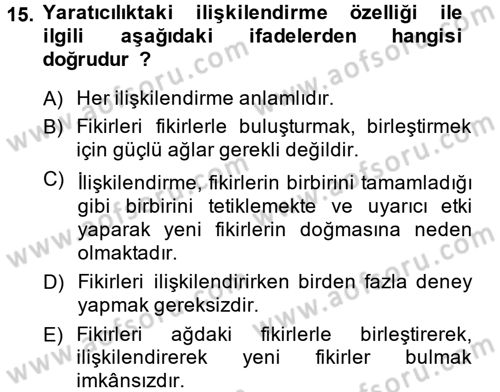 Girişimcilik Dersi 2013 - 2014 Yılı (Vize) Ara Sınav Soruları 15. Soru