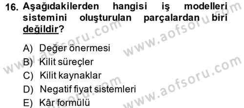 Girişimcilik Dersi 2013 - 2014 Yılı (Vize) Ara Sınav Soruları 16. Soru