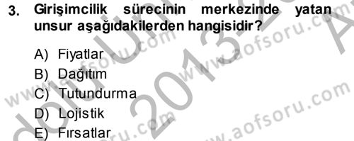 Girişimcilik Dersi 2013 - 2014 Yılı (Vize) Ara Sınav Soruları 3. Soru
