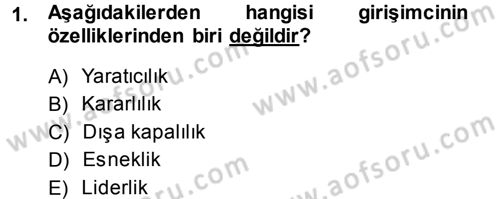 Girişimcilik Dersi 2013 - 2014 Yılı (Final) Dönem Sonu Sınav Soruları 1. Soru