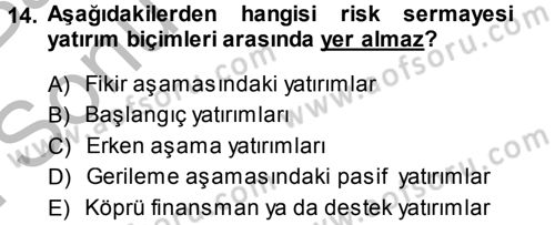 Girişimcilik Dersi 2013 - 2014 Yılı (Final) Dönem Sonu Sınav Soruları 14. Soru