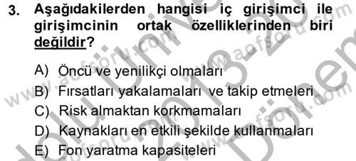 Girişimcilik Dersi 2013 - 2014 Yılı (Final) Dönem Sonu Sınav Soruları 3. Soru