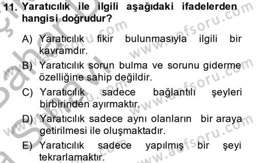 Girişimcilik Dersi 2014 - 2015 Yılı (Vize) Ara Sınav Soruları 11. Soru