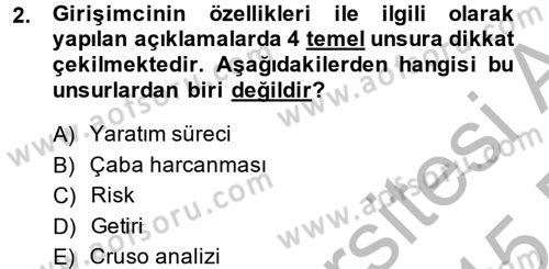 Girişimcilik Dersi 2014 - 2015 Yılı (Vize) Ara Sınav Soruları 2. Soru