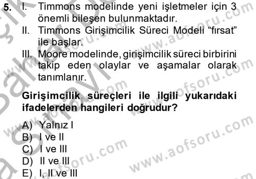 Girişimcilik Dersi 2014 - 2015 Yılı (Vize) Ara Sınav Soruları 5. Soru
