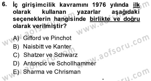Girişimcilik Dersi 2014 - 2015 Yılı (Vize) Ara Sınav Soruları 6. Soru