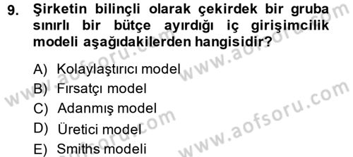 Girişimcilik Dersi 2014 - 2015 Yılı (Vize) Ara Sınav Soruları 9. Soru