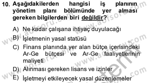 Girişimcilik Dersi 2014 - 2015 Yılı (Final) Dönem Sonu Sınav Soruları 10. Soru