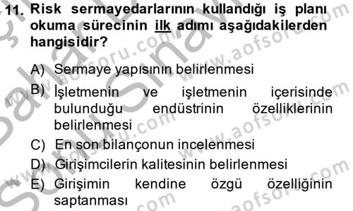Girişimcilik Dersi 2014 - 2015 Yılı (Final) Dönem Sonu Sınav Soruları 11. Soru