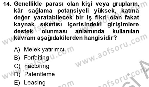 Girişimcilik Dersi 2014 - 2015 Yılı (Final) Dönem Sonu Sınav Soruları 14. Soru