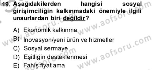 Girişimcilik Dersi 2014 - 2015 Yılı (Final) Dönem Sonu Sınav Soruları 19. Soru