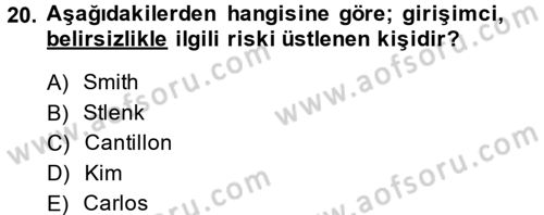 Girişimcilik Dersi 2014 - 2015 Yılı (Final) Dönem Sonu Sınav Soruları 20. Soru