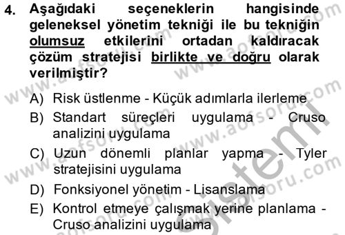 Girişimcilik Dersi 2014 - 2015 Yılı (Final) Dönem Sonu Sınav Soruları 4. Soru