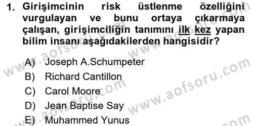 Girişimcilik Dersi 2015 - 2016 Yılı (Vize) Ara Sınav Soruları 1. Soru