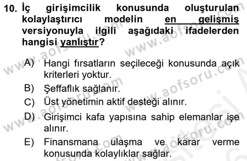 Girişimcilik Dersi 2015 - 2016 Yılı (Vize) Ara Sınav Soruları 10. Soru