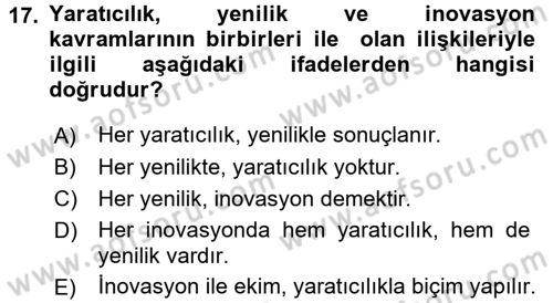 Girişimcilik Dersi 2015 - 2016 Yılı (Vize) Ara Sınav Soruları 17. Soru