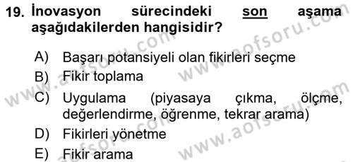 Girişimcilik Dersi 2015 - 2016 Yılı (Vize) Ara Sınav Soruları 19. Soru
