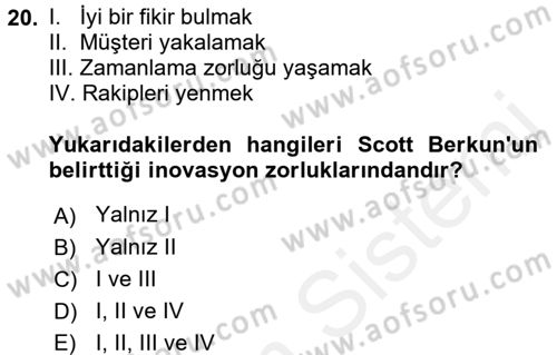 Girişimcilik Dersi 2015 - 2016 Yılı (Vize) Ara Sınav Soruları 20. Soru