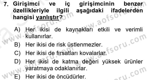 Girişimcilik Dersi 2015 - 2016 Yılı (Vize) Ara Sınav Soruları 7. Soru