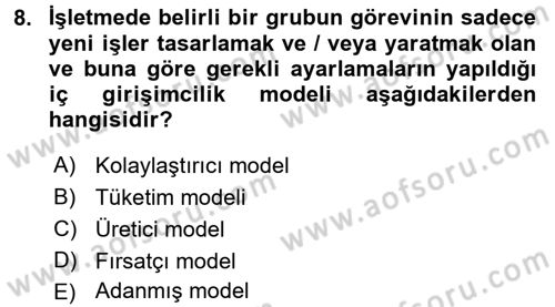 Girişimcilik Dersi 2015 - 2016 Yılı (Vize) Ara Sınav Soruları 8. Soru