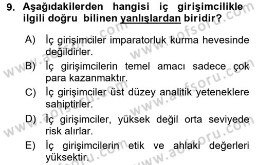 Girişimcilik Dersi 2015 - 2016 Yılı (Vize) Ara Sınav Soruları 9. Soru